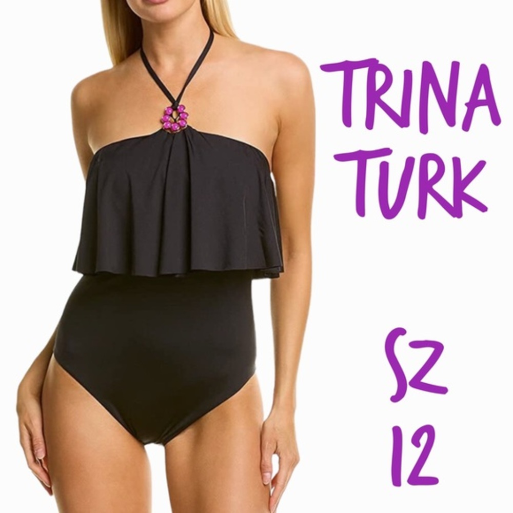 Trina Turk black one piece halter suit size 12